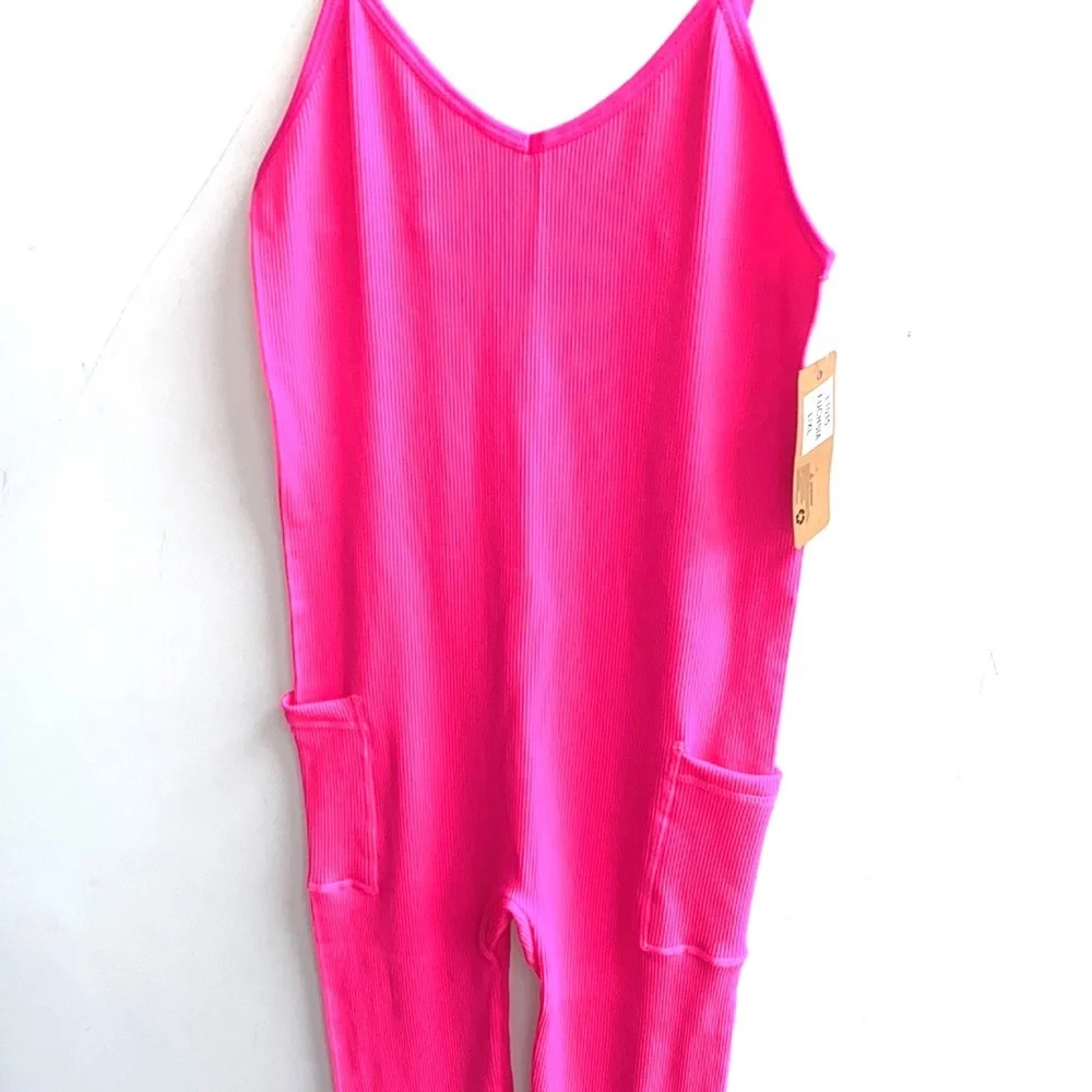 (A3) Odiva Neon Pink‎ Cami Jumpsuit/Bodysuit with side pockets, Size S/M, NWT - Picture 6 of 10
